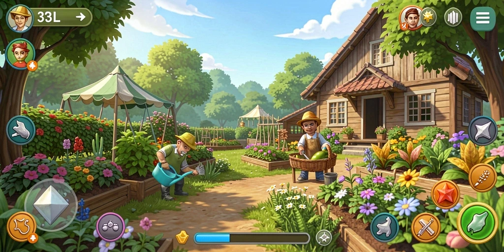 Screenshot menunjukkan aktivitas bermain 33L dalam berkebun.