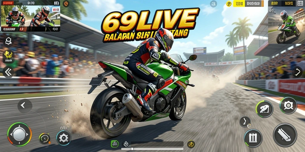 Screenshot menampilkan gameplay seru balapan motor di 69LIVE.