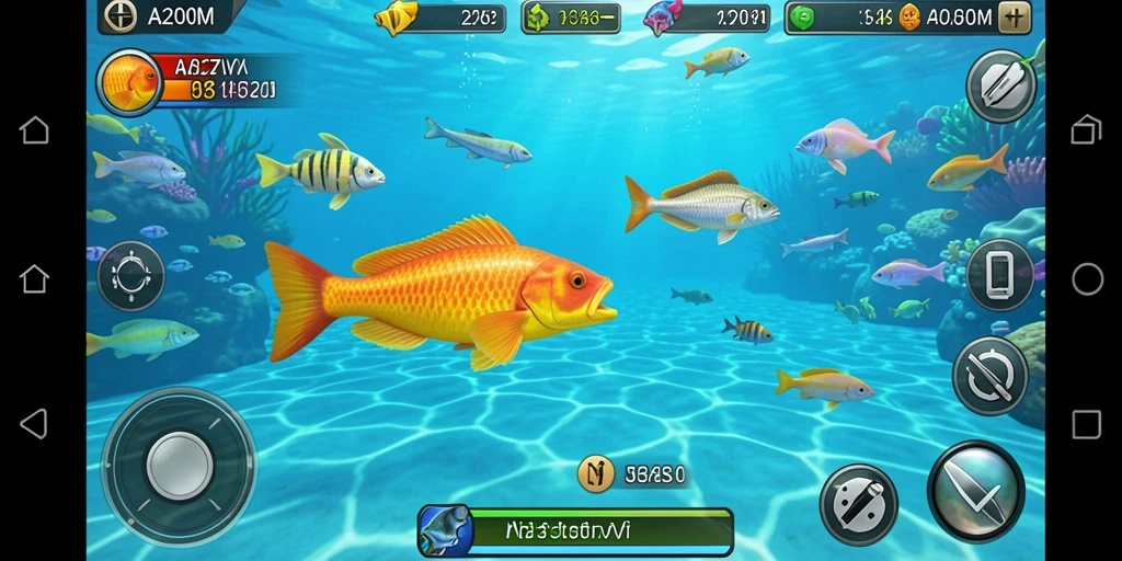 Screenshot gameplay A200M dengan aksi menembak ikan yang seru.