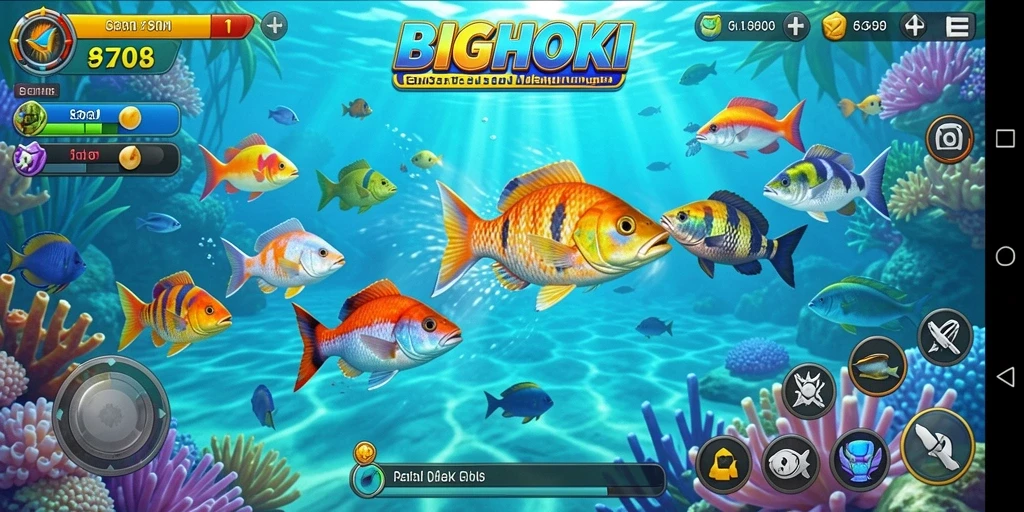 Tampilan gameplay BIGHOKI menembak ikan yang seru dan penuh warna.