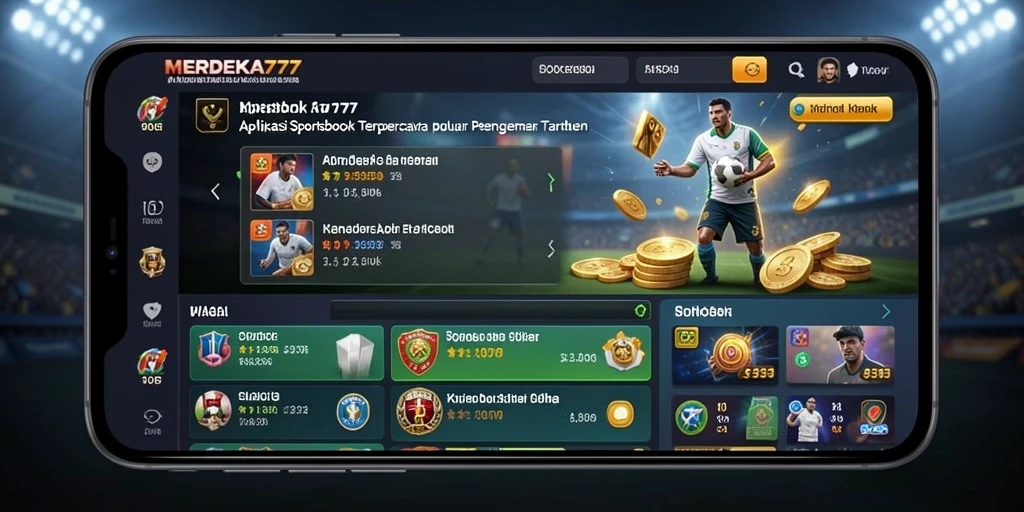 Screenshot utama <strong>MERDEKA777</strong> menampilkan antarmuka taruhan olahraga yang menarik.