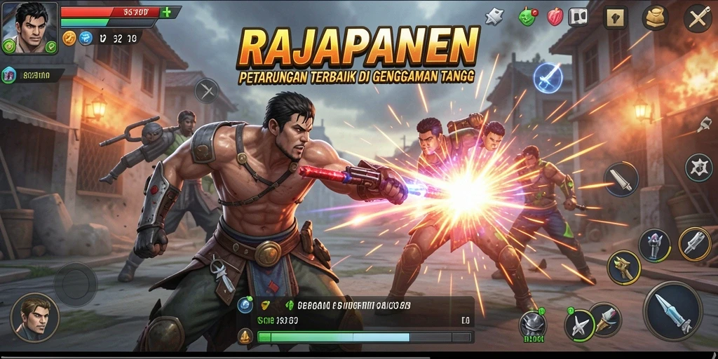 Tampilan gameplay seru di RAJAPANEN dengan aksi pertarungan yang intens.