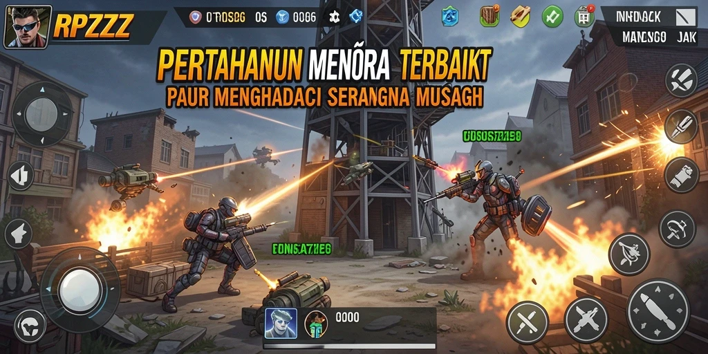 Screenshot gameplay RPZZZ menampilkan menara yang siap menghadang gelombang musuh.