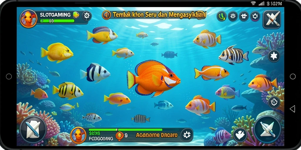Tampilan gameplay SLOTGAMING yang menonjolkan aksi menembak ikan.