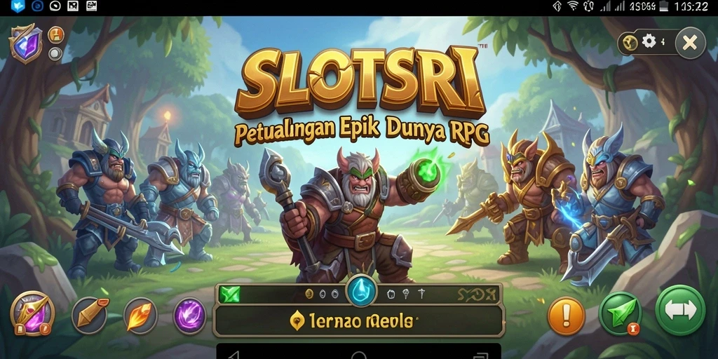 Screenshot gameplay SLOTSRI yang menunjukkan pertempuran epik dalam RPG.