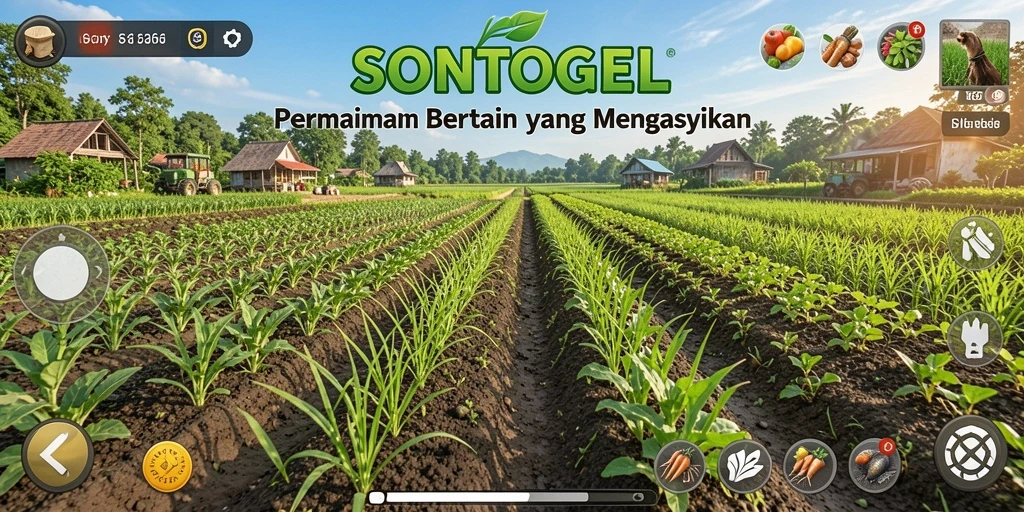 Screenshot gameplay SONTOGEL menunjukkan petani sedang merawat tanaman.