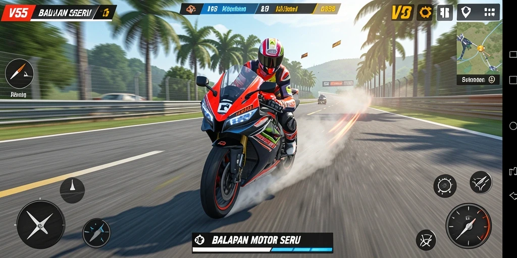 Gameplay balap motor yang seru dan menantang di VC55.